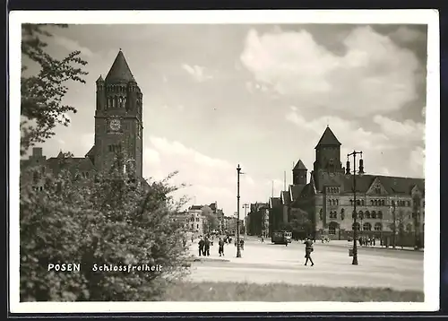 AK Posen / Poznan, Strassenpartie an der Schlossfreiheit