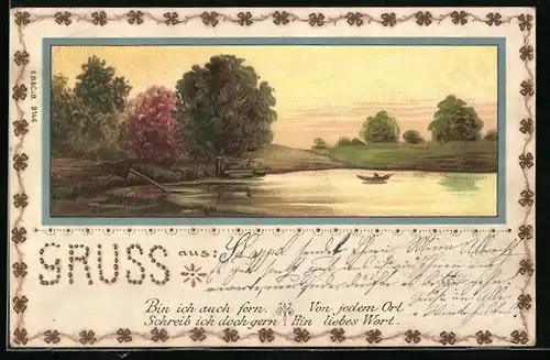 Holzbrand-Imitations-Lithographie Bin ich auch fern..., Bootspartie