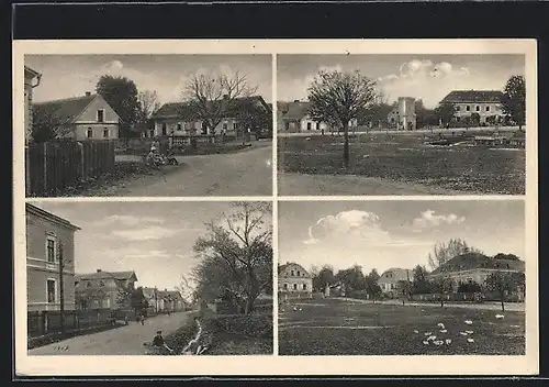 AK Velis, Strassenpartie mit Wohnhäusern, Blick über die Wiese auf den Ort