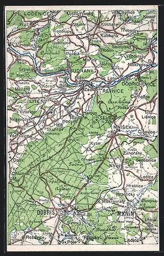 AK Nový Knín, Geografische Karte von Ort und Umgebung