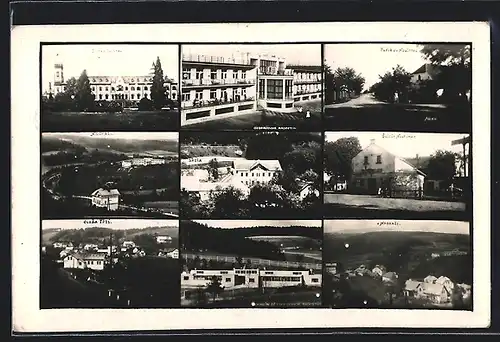 AK Radostin, Rekonvalescent, Mehrfachansichten, am Kurhaus, Parkanlagen, Blick auf die gesamte Siedlung