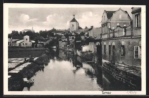 AK Turnau / Turnov, Ortspartie am Wasser