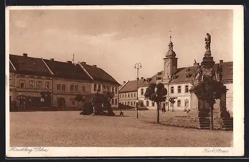 AK Hirschberg, Marktplatz mit Denkmal