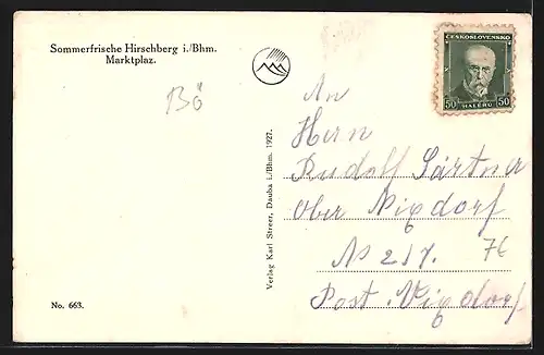 AK Hirschberg, Marktplatz mit Denkmal