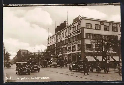 AK Berlin, Europahaus und Königgrätzerstrasse, mit Autos und Bus