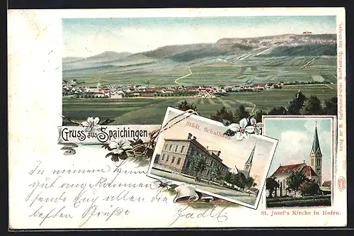 AK Spaichingen, Städt. Schulhaus, St. Josef`s Kirche in Hofen
