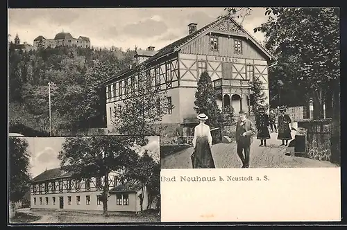 AK Neustadt a. S., Hotel-Kurhaus Bad Neuhaus mit Passanten