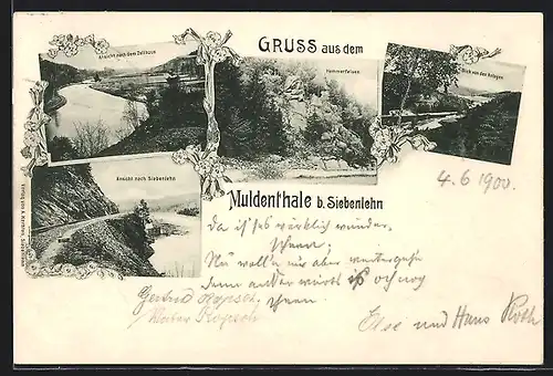 AK Siebenlehn, Das Muldenthal, Hammerfelsen, Ansicht nach dem Zollhaus, Ansicht nach Siebenlehn