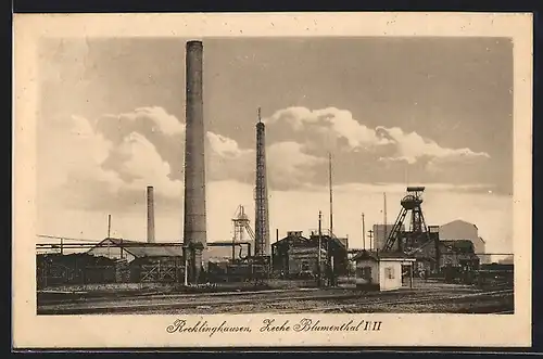 AK Recklinghausen, Zeche Blumenthal I/II, von den Schienen aus gesehen