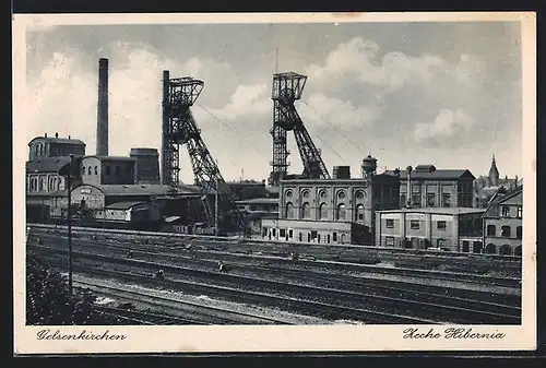 AK Gelsenkirchen, Zeche Hibernia, von den Bahnschienen gesehen