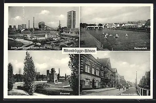 AK Altenbögge-Bönen, zeche Königsborn, Badeanstalt, Bismarckstrasse und Ehrenmal