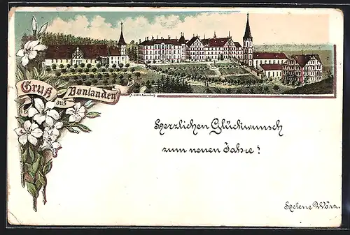 Lithographie Bonlanden, Blick auf das Kloster