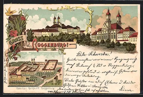 Lithographie Roggenburg, Ansichten des Ehemaligen Reichsstifts Roggenburg