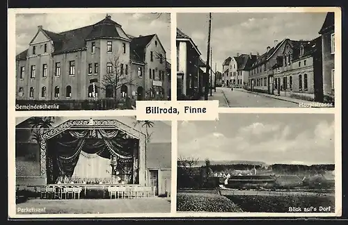 AK Billroda, Gasthaus Gemeindeschenke, Parkettsaal, Aussen- u. Innenansicht, Hauptstrasse