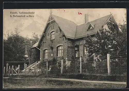 AK Ballenstedt a. Harz, Blick auf das Forsthaus Kohlenschacht