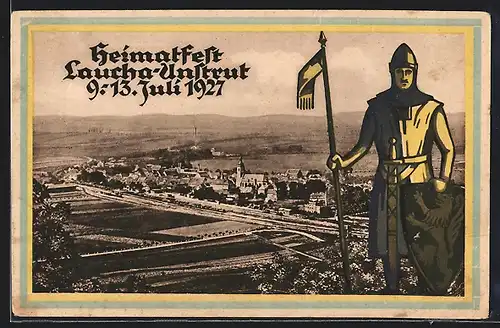 AK Laucha / Unstrut, Festpostkarte Heimatfest 1927, Panorama, Ritter mit Schild