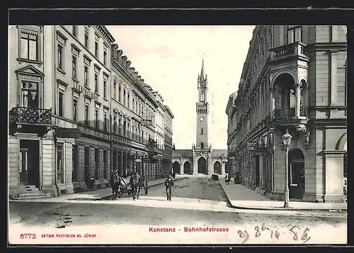 AK Konstanz, Bahnhofstrasse mit Restaurant und Bank