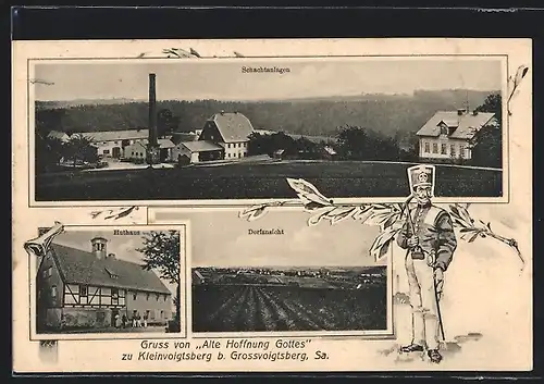 AK Kleinvoigtsberg i. Sa., Schachtanlagen, Huthaus, Ortsansicht