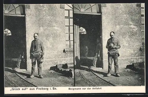 AK Freiberg i. Sa., Davidschacht, Bergmann vor der Anfahrt