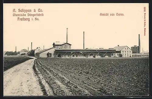 AK Freiberg i. Sa., Chemische düngerfabrik A. Schippan & Co., Ansicht von Osten