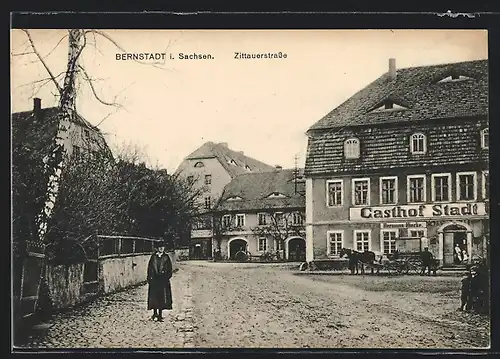 AK Bernstadt i. Sachsen, Gasthof in der Zittauerstrasse