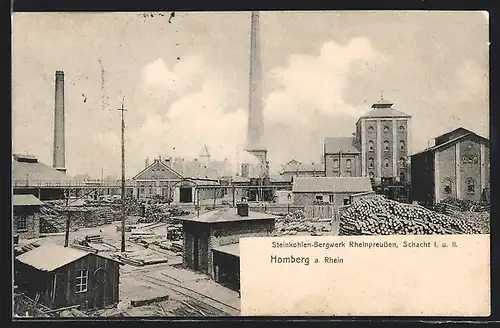 AK Homberg a. Rhein, Blick auf das Steinkohlen-Bergwerk Rheinpreussen, Schacht I und II