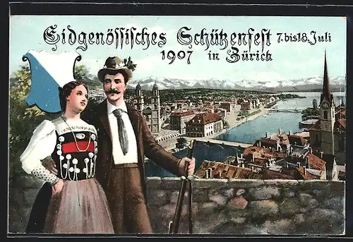 AK Zürich, Eidgenössisches Schützenfest 1907, Partie an der Limmat