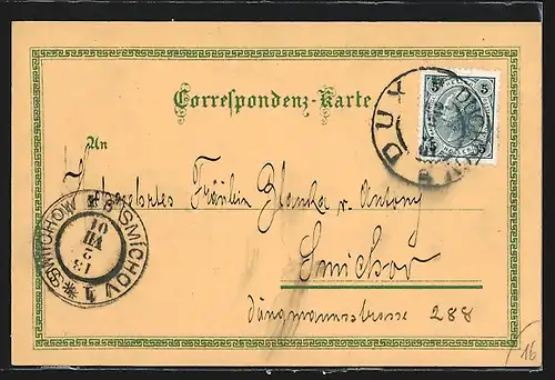 Lithographie Dux / Duchcov, Strassenpartie mit Gebäudeansicht