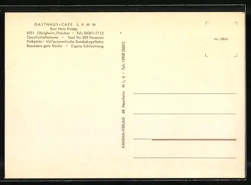 AK Obrigheim / Neckar, Gasthaus-Café Lamm
