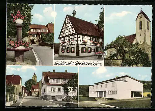 AK Neckarburken, Kirche, Fachwerkhaus, Strassenpartie