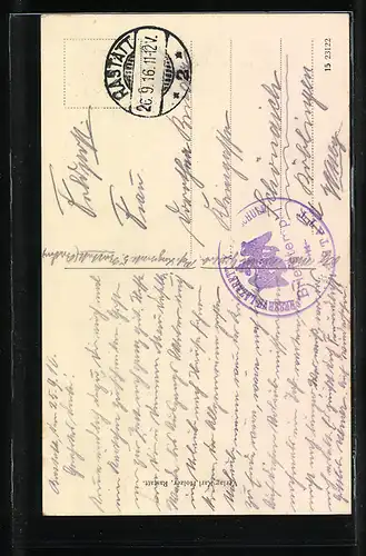 AK Rastatt, Bernhardusbrunnen mit Kirche