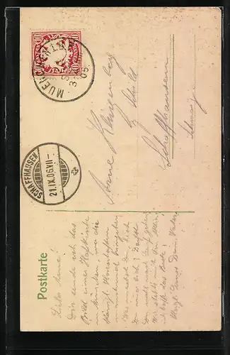 AK München, St. Michaelskirche mit Passanten