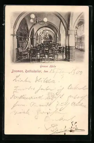 AK Bremen, Rathskeller, Grosse Halle mit Restaurant