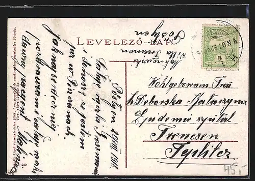 AK Pöstyén, Király sor, Strassenpartie im Ort