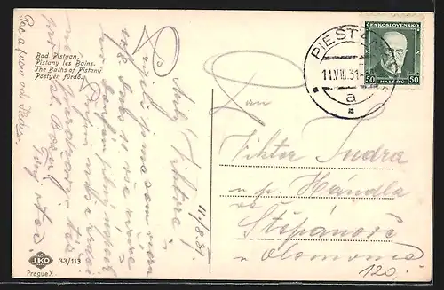 AK Piestany, Kurhaus Excelsior mit Strassenpartie