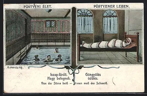 AK Piestany, Von der Stirne heiss..., In der Badeanstalt