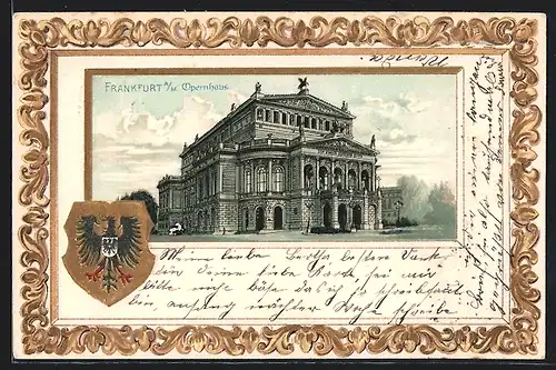 Passepartout-Lithographie Frankfurt a / M., Opernhaus u. Wappen