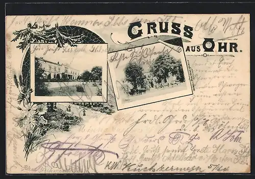 AK Ohr, Strassenpartie mit Kutschen, Blick auf ein herrschaftliches Gebäude