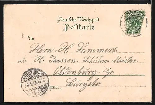Lithographie Minden, Schwanenteich, Denkmal Kaiser Wilhelm I., Teilansicht der Stadt