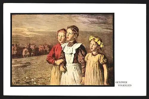 Künstler-AK sign. Genzmer: Mädchen singen ein Volkslied