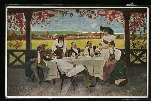 Künstler-AK Elsässer beim gemütlichen gemeinsamen Musizieren