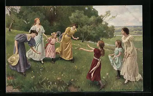 Künstler-AK sign. E. Niezky: Auf blumiger Au