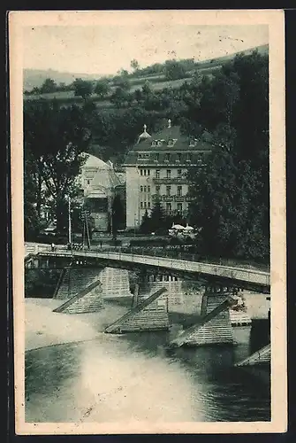 AK Piestany, Flusspartie mit Hotel Thermia nad Vahom