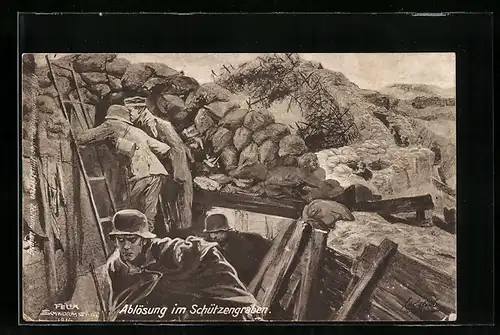 Künstler-AK Felix Schwormstädt: Ablösung im Schützengraben