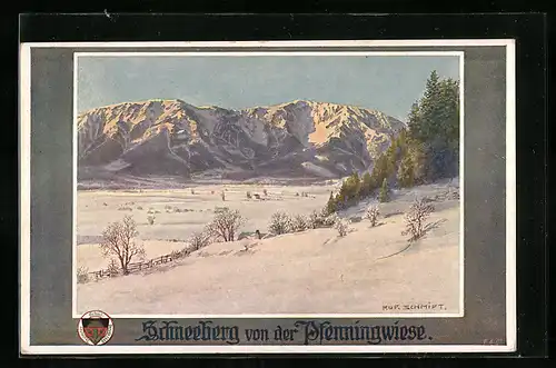 Künstler-AK Rudolf Schmidt: Deutscher Schulverein Nr. 595: Schneeberg von der Pfennigwiese