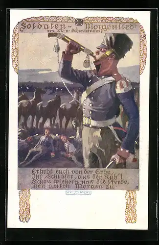 Künstler-AK Karl Alex Wilke: Soldat stimmt das Soldaten-Morgenlied an