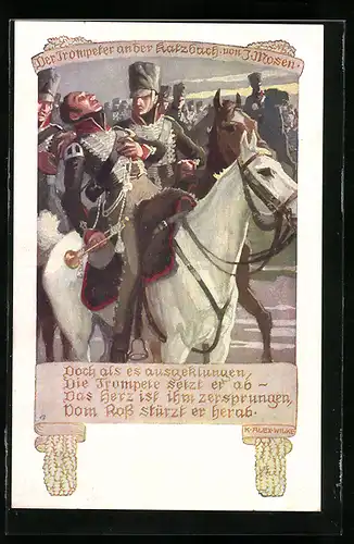 Künstler-AK Karl Alex Wilke: Der Trompeter an der Katzbach stürzt vom Pferd