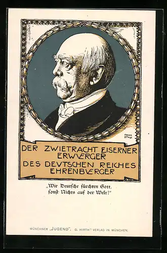 Künstler-AK Franz Stuck: Der Zwietracht eiserner Erwuerger..., Seitenportrait Bismarck