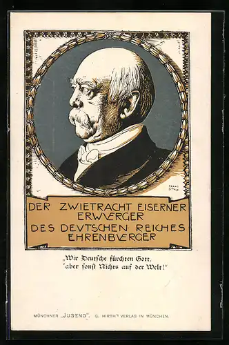 Künstler-AK Franz Stuck: Der Zwietracht eiserner Erwuerger..., Seitenportrait Bismarck