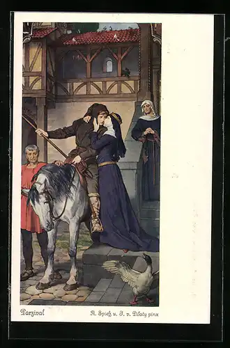 Künstler-AK sign. A. Spiess: Abschied Parsivals von seiner Mutter